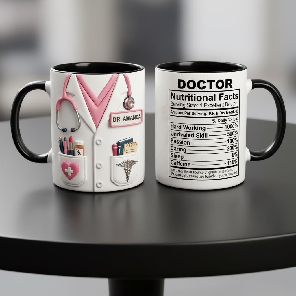 Custom Doctor Nutritional Facts Mug, Personalized Medical Gift, Mom Dad Appreciation Coffee Cup, Nurse Mugs