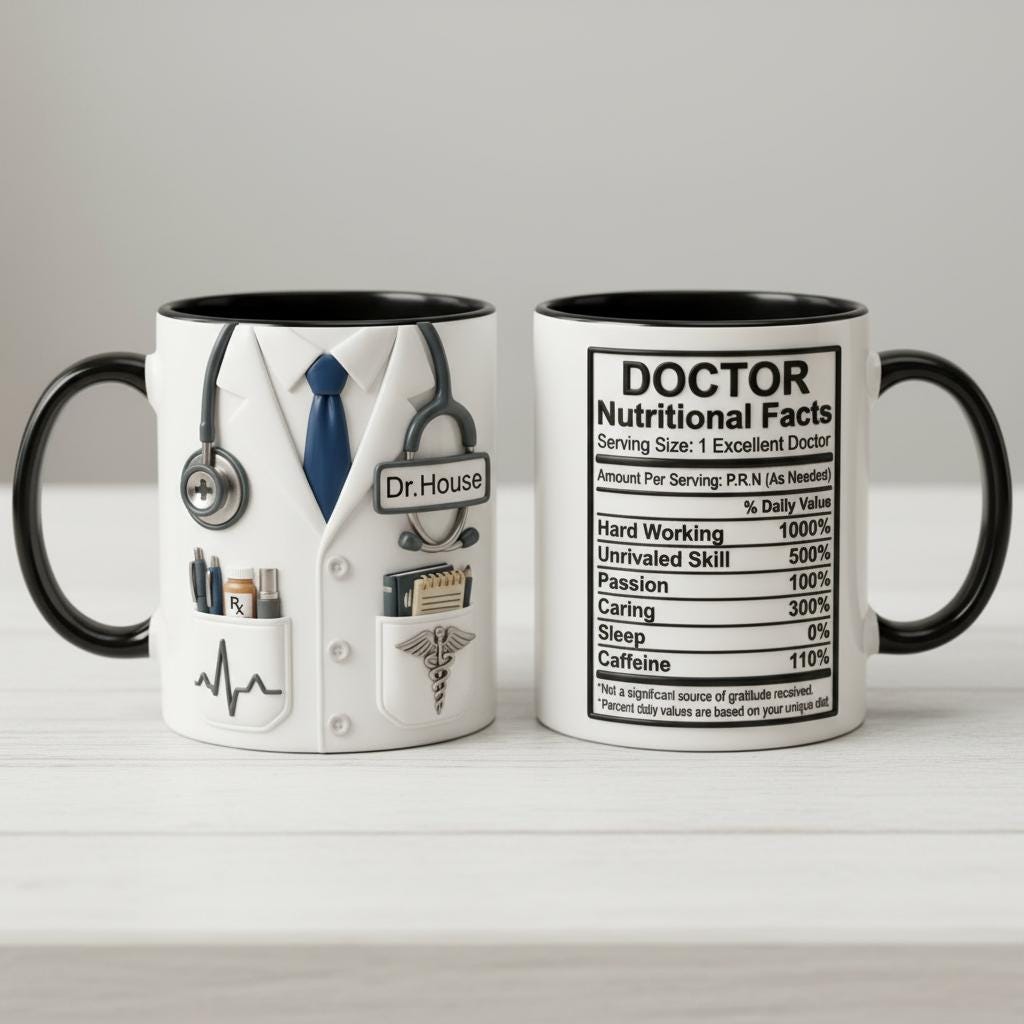 Custom Doctor Nutritional Facts Mug, Personalized Medical Gift, Mom Dad Appreciation Coffee Cup, Nurse Mugs