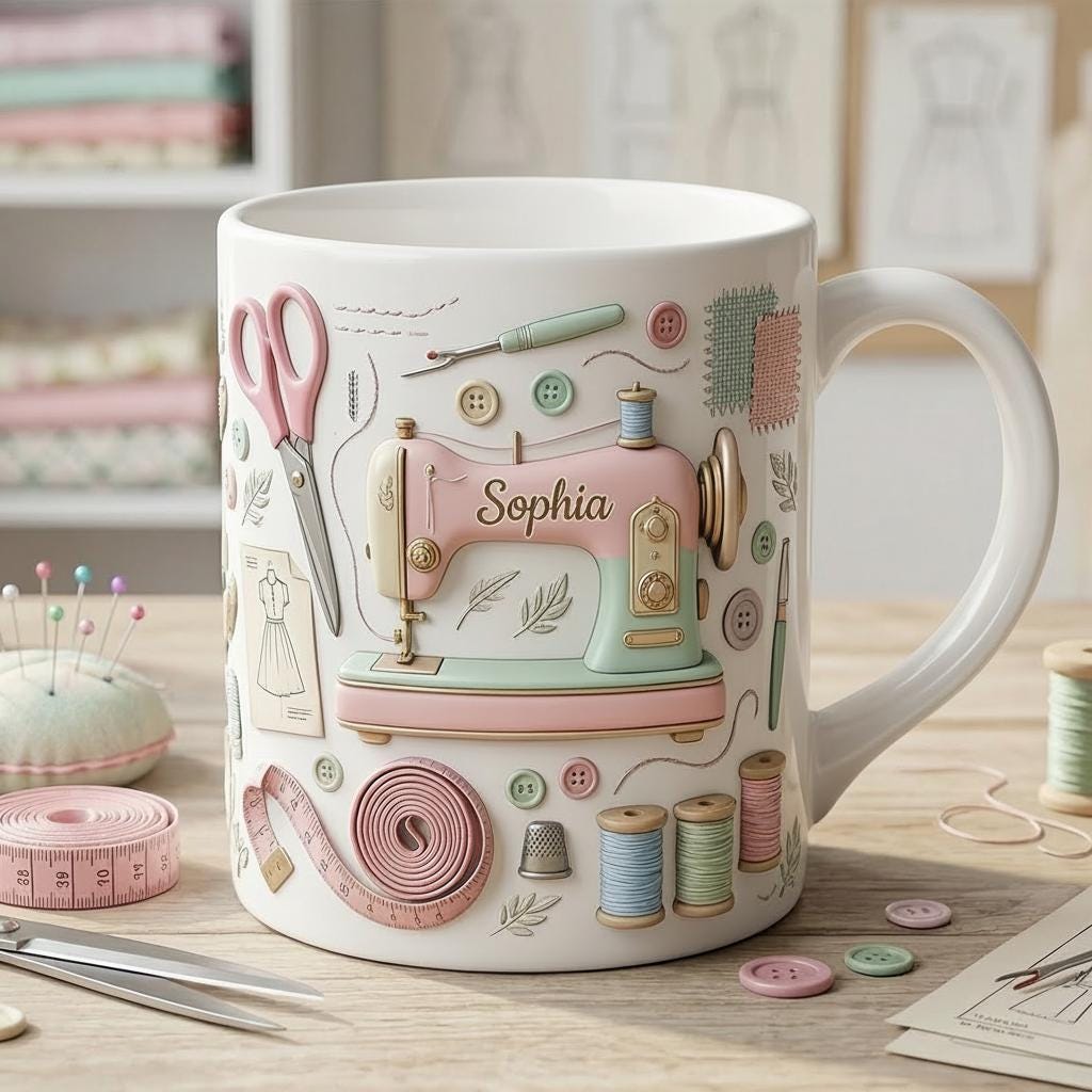 Personalized Sewing Machine Accent Mug, Faux 3D Effect, Craft Coffee Mug, Sewing Lover Gift, Crochet Lover Mug - image 7