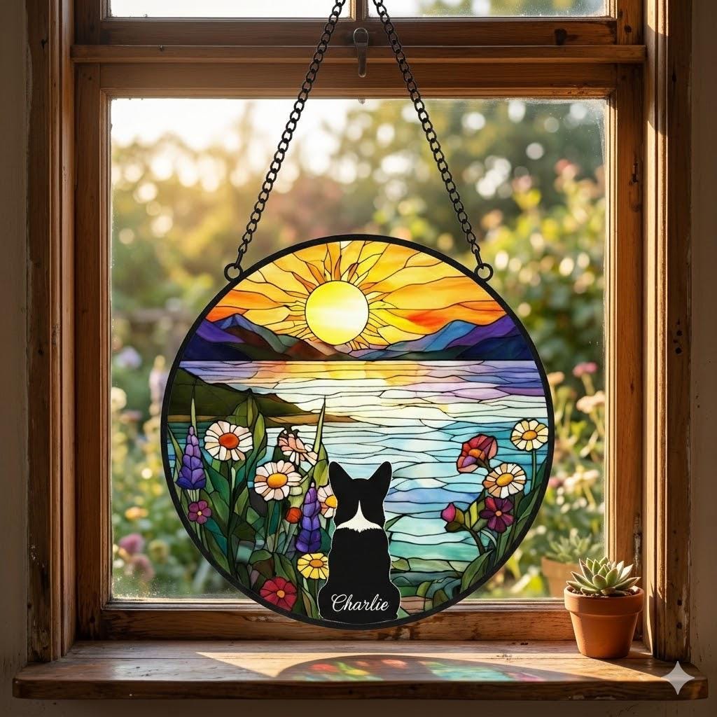 Custom Pembroke Welsh Corgi  Dog Memorial Suncatcher With Name , Personalized  Dog Memorial Suncatcher , Puppy Loss Gift,In Loving Memory