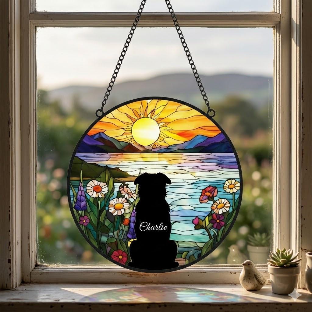 Custom Australian Shepherd   Dog Memorial Suncatcher With Name , Personalized  Dog Memorial Suncatcher , Puppy Loss Gift,In Loving Memory