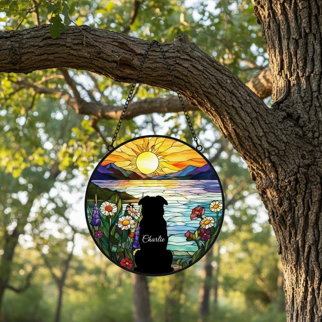 Custom Australian Shepherd   Dog Memorial Suncatcher With Name , Personalized  Dog Memorial Suncatcher , Puppy Loss Gift,In Loving Memory - image 4
