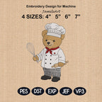 Teddy Bear Chef Embroidery Design File, Cute Animal Cooking Embroidery Design, Digital File, Instant Download, Chef Bear Embroidery