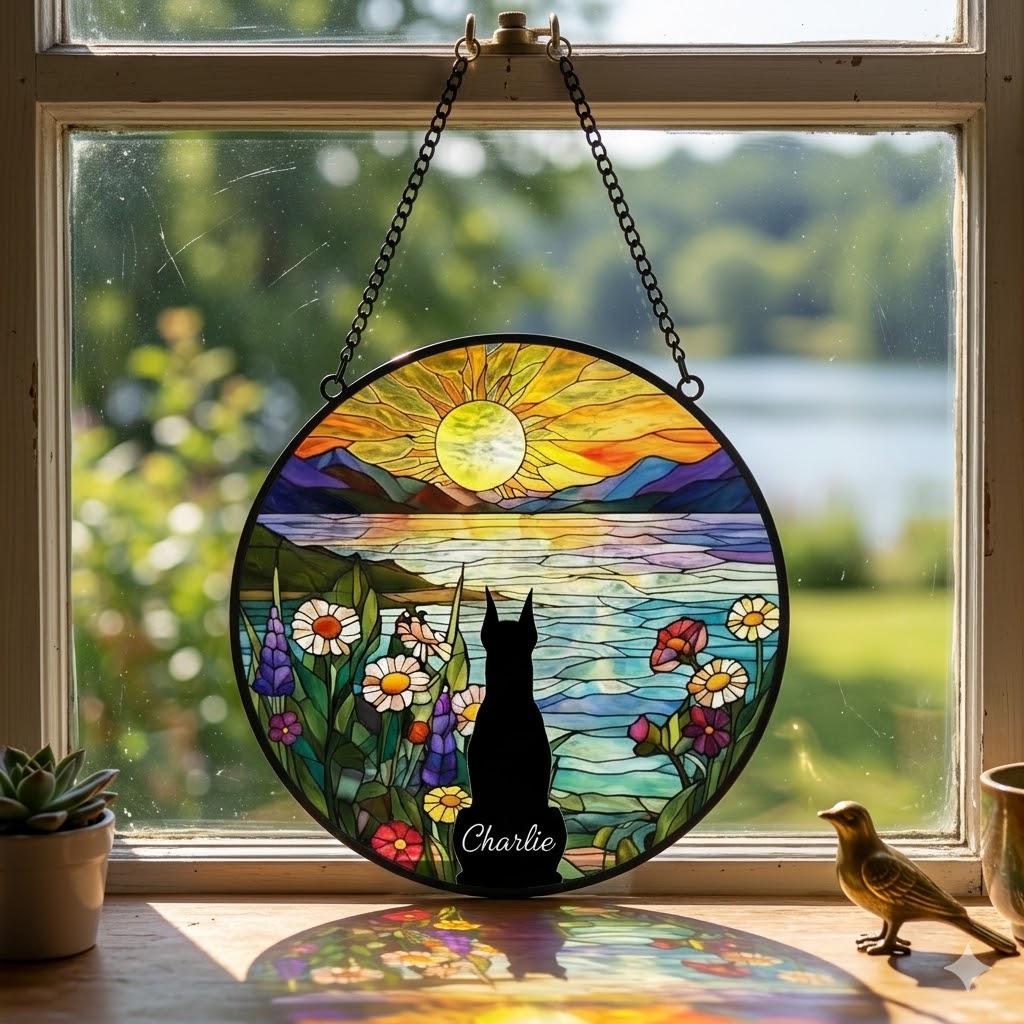 Custom Doberman Pinscher  Dog Memorial Suncatcher With Name , Personalized  Dog Memorial Suncatcher , Puppy Loss Gift,In Loving Memory