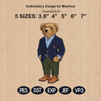 Stylish Bear Embroidery Design, Casual Polo Teddy Machine Embroidery Pattern, Fashion Bear Embroidery File for Hoodie, Jacket