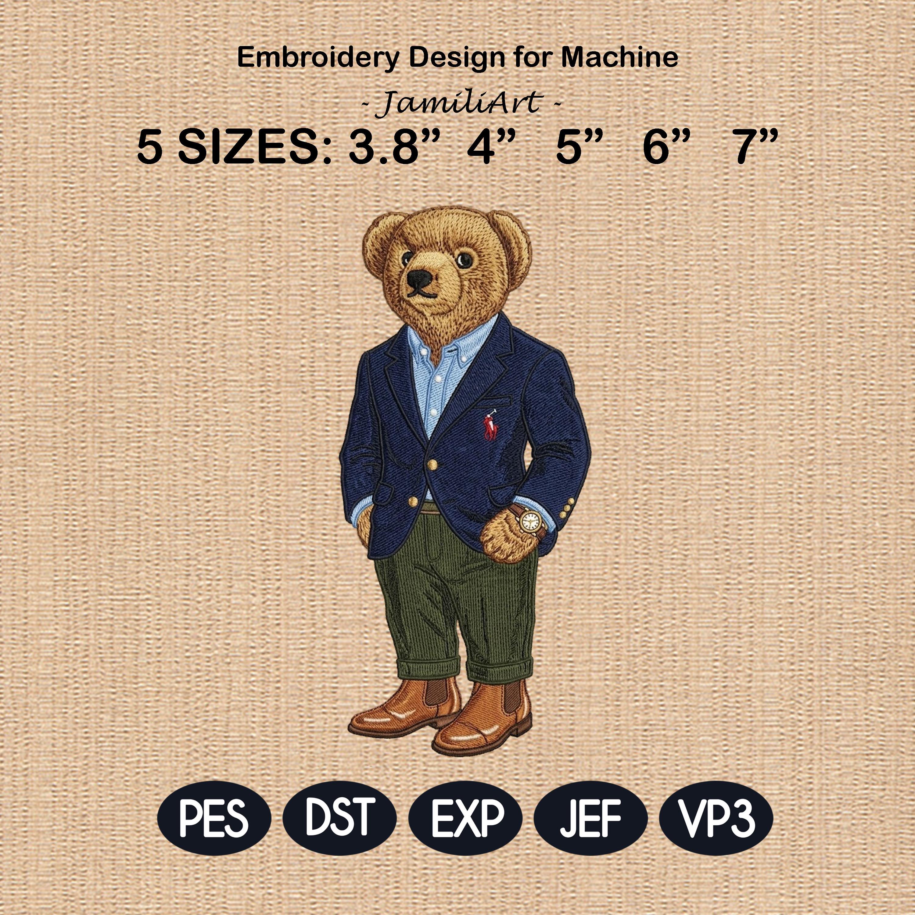 Stylish Bear Embroidery Design, Casual Polo Teddy Machine Embroidery Pattern, Fashion Bear Embroidery File for Hoodie, Jacket