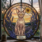 Custom  Sphynx Cat Memorial Stained Glass, Loss of Pet Sympathy Gift, Cat With Name Suncatcher,  Custom Pet Image Gift