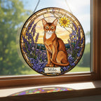 Custom  Abyssinian Cat Memorial Stained Glass, Loss of Pet Sympathy Gift, Cat With Name Suncatcher,  Custom Pet Image Gift - image 2