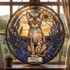 Custom  Devon Rex Cat Memorial Stained Glass, Loss of Pet Sympathy Gift, Cat With Name Suncatcher,  Custom Pet Image Gift