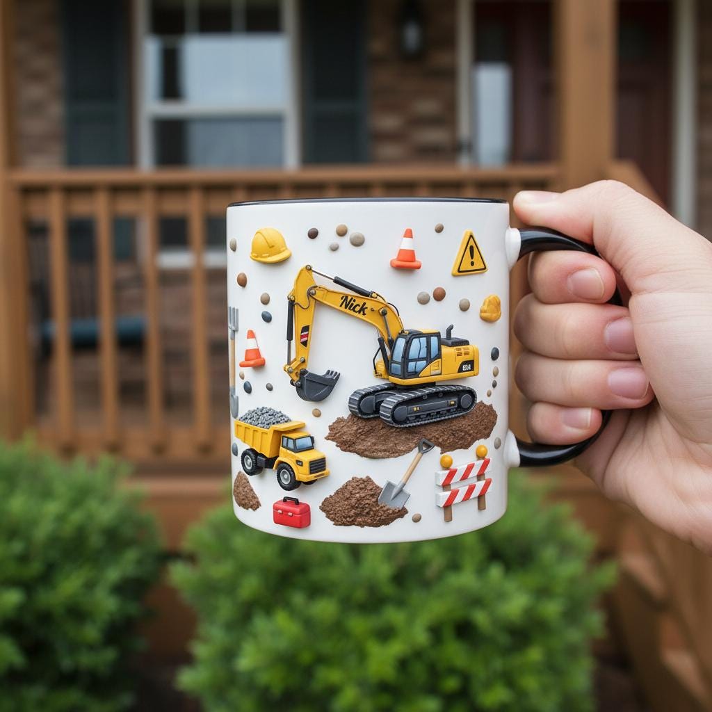 Personalized Excavator Mug, Custom Name Construction Worker Coffee Cup, Gift for Dad Grandpa - image 3