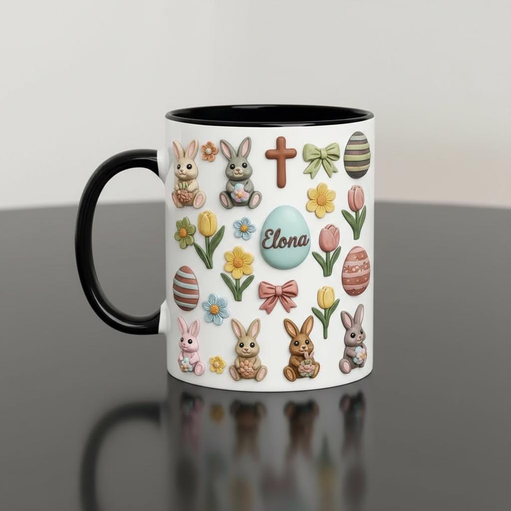 Retro Personalized Bunny Easter Mug, Custom Name Easter Eggs Coffee Mugs, Cute Rabbit Easter Day Cup - image 2
