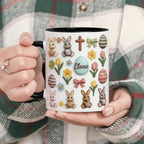 Retro Personalized Bunny Easter Mug, Custom Name Easter Eggs Coffee Mugs, Cute Rabbit Easter Day Cup