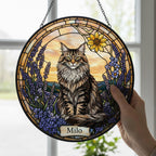 Custom Norwegian Forest Cat Cat Memorial Stained Glass, Loss of Pet Sympathy Gift, Cat With Name Suncatcher,  Custom Pet Image Gift - image 3