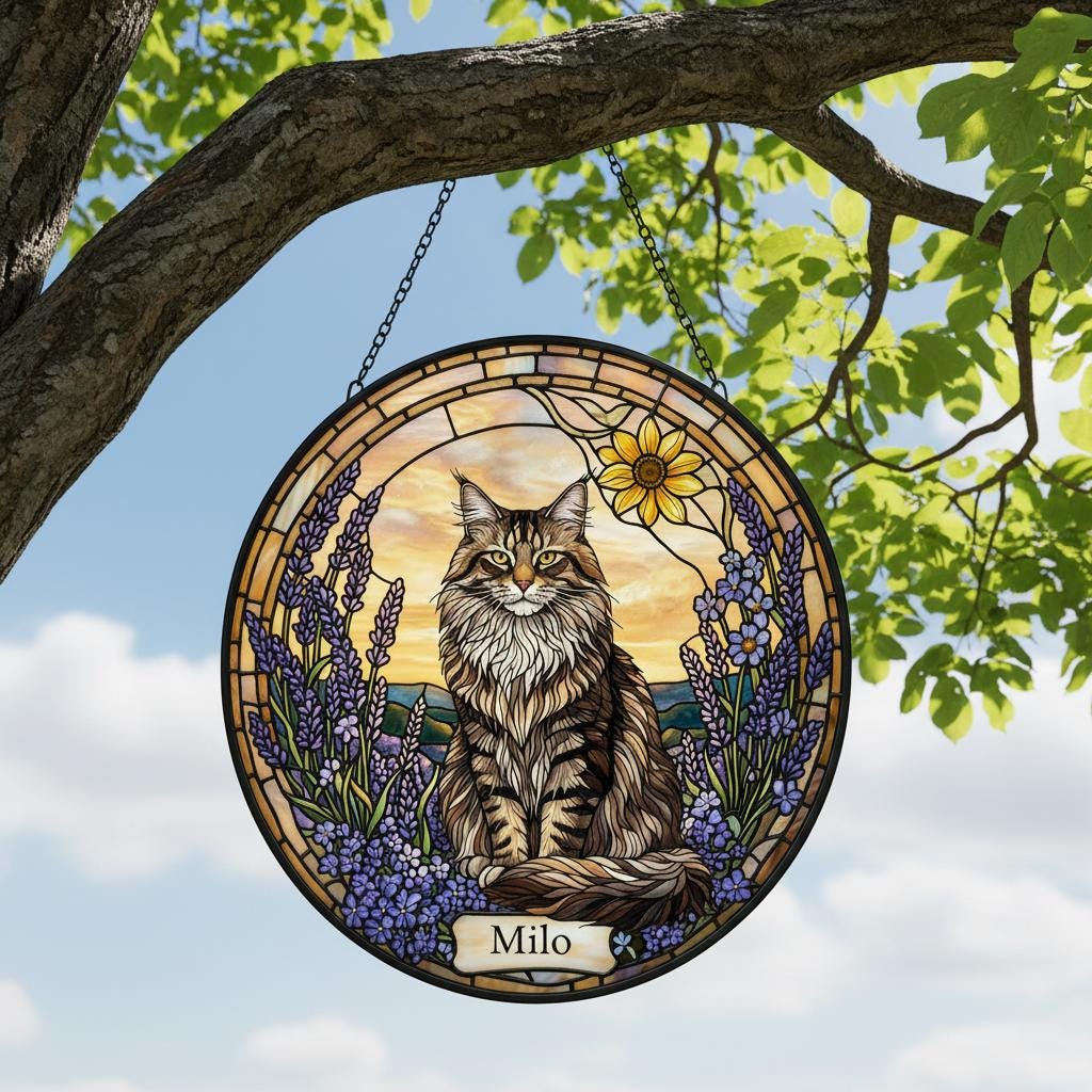 Custom Norwegian Forest Cat Cat Memorial Stained Glass, Loss of Pet Sympathy Gift, Cat With Name Suncatcher,  Custom Pet Image Gift - image 4
