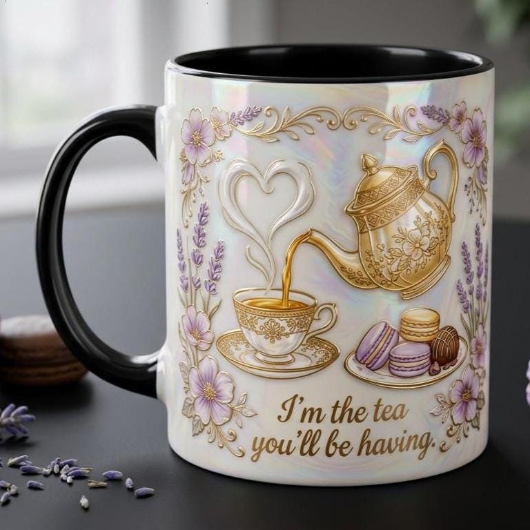 I Am The Tea You Will Be Having Mug, 3D Effect Bookish Romance Reader Accent Cup, Gift For Book Lover - image 3