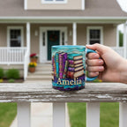 Personalized Bookshelf Stained Glass Style Mug, Custom Name Bookish Coffee Cup, Gift for Reading Lover - image 3