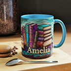 Personalized Bookshelf Stained Glass Style Mug, Custom Name Bookish Coffee Cup, Gift for Reading Lover - image 2