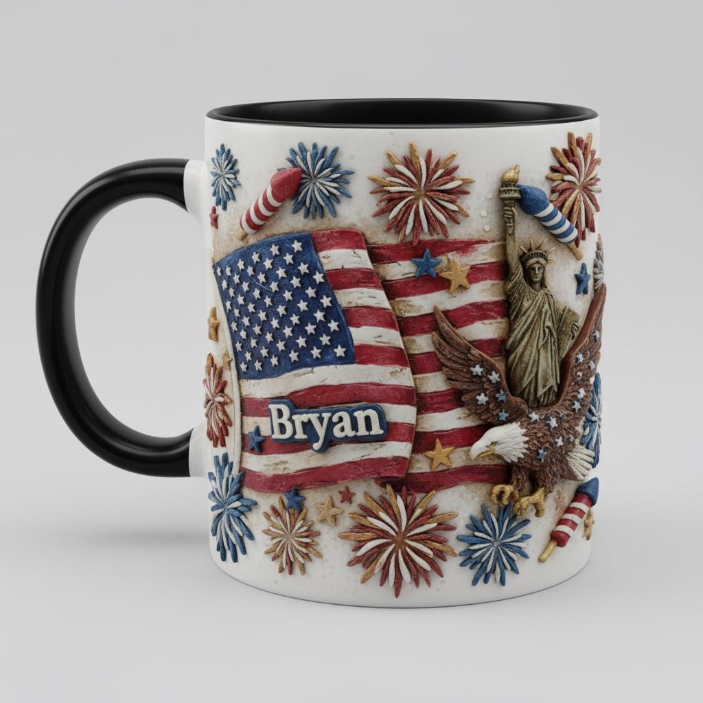 Custom Name 250th America Anniversary Mug, Personalized Independence Day Coffee Mugs, Patriotic USA Flag Cup