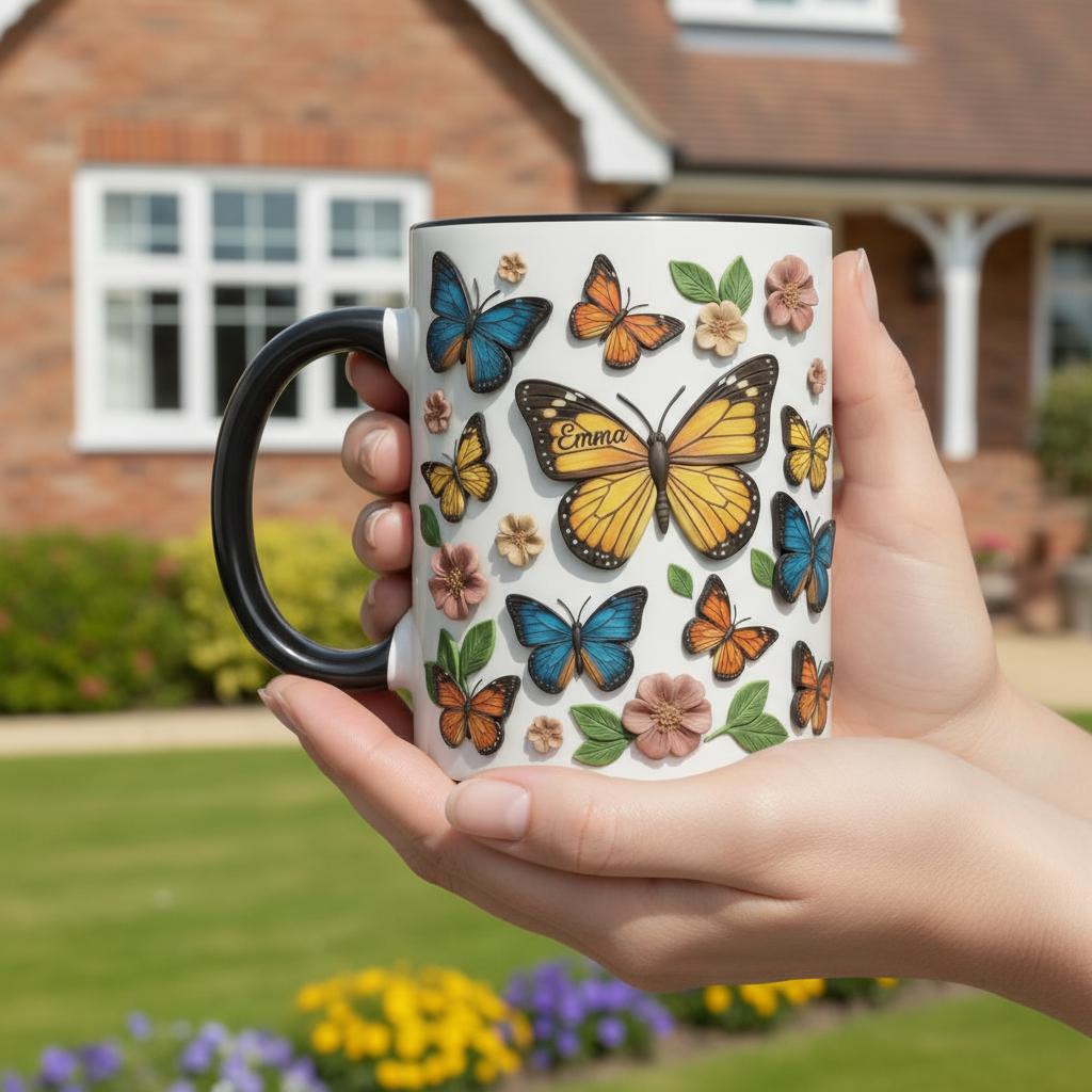 Personalized Butterfly Mug, Custom Name Butterfly Lover Coffee Mugs, Gift for Men Women - image 2