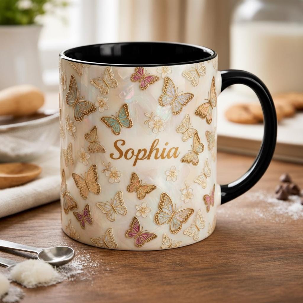 Personalized Butterfly Mug, Custom Name Butterfly Lover Coffee Mugs, Gift for Men Women - image 3