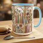 Personalized Floral Bookshelf Coffee Mug: Bookish Faux Stained Glass Style, 2D Flat Ceramic Mug - image 4