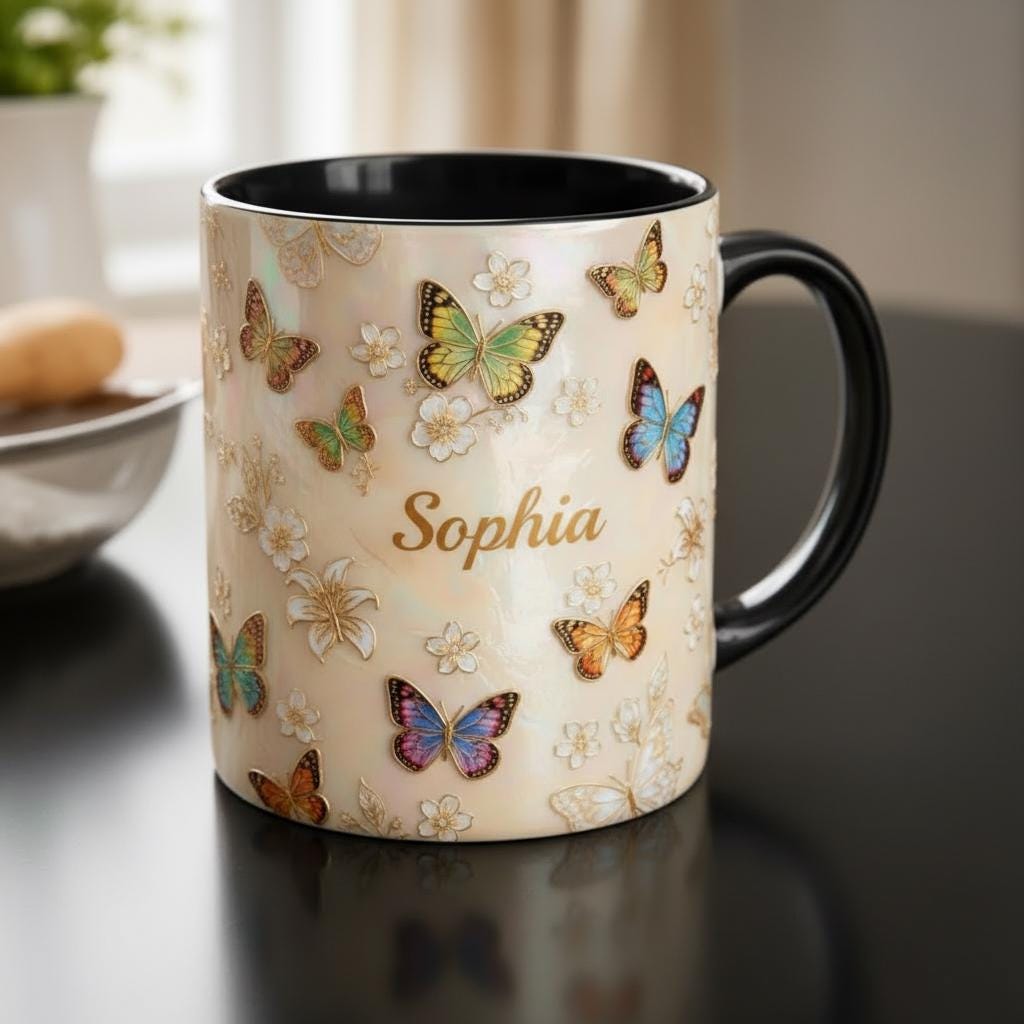 Personalized Butterfly Mug, Custom Name Butterfly Lover Coffee Mugs, Gift for Men Women - image 2