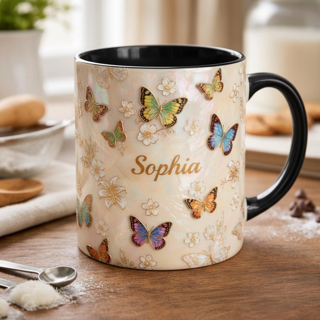 Personalized Butterfly Mug, Custom Name Butterfly Lover Coffee Mugs, Gift for Men Women