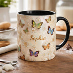 Personalized Butterfly Mug, Custom Name Butterfly Lover Coffee Mugs, Gift for Men Women