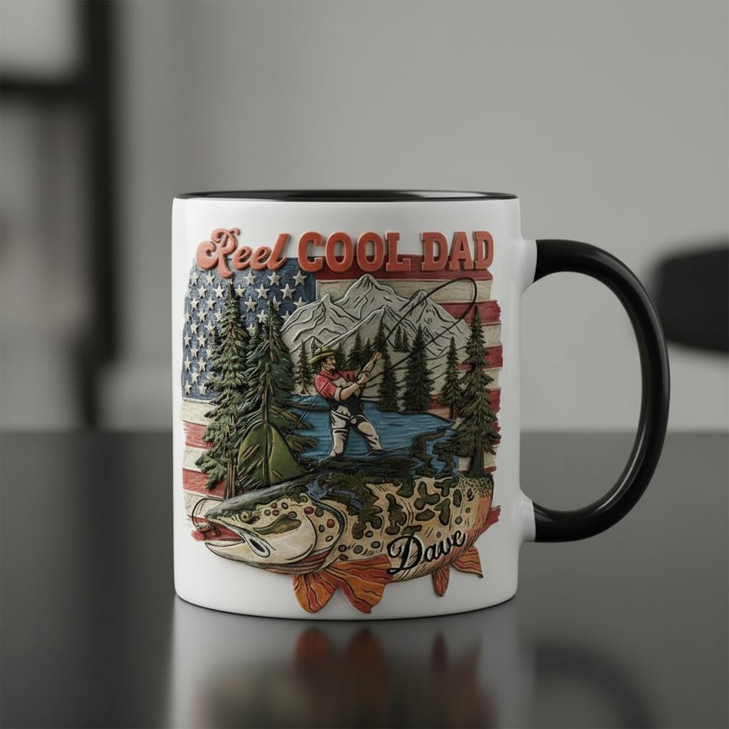 Personalized Fishing Dad Mug, Custom Name Grandpa Accent Coffee Cup, Reel Cool Dad Mugs - image 3