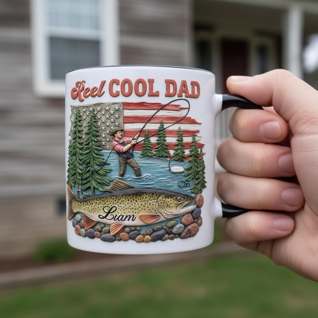 Personalized Fishing Dad Mug, Custom Name Grandpa Coffee Mugs, Reel Cool Dad Cup - image 2