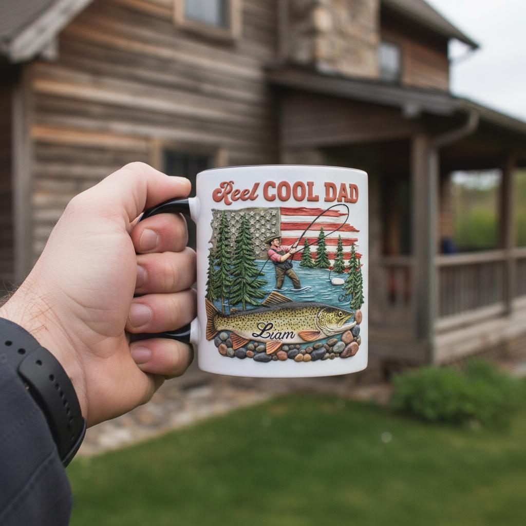 Personalized Fishing Dad Mug, Custom Name Grandpa Coffee Mugs, Reel Cool Dad Cup - image 4
