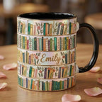 Personalized Floral Bookshelf Coffee Mug, Bookish Faux Stained Glass Style, 2D Flat Ceramic Mug - image 4