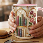 Custom Name Stained-Glass Style Floral Bookshelf Mug, Book Lover Gift, 2D Flat Bookish Mug - image 4