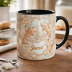 Custom Name Koi Fish Mug, Personalized Fish Lover Accent Coffee Cup, Gift for Dad Grandpa