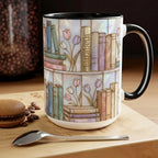 Personalized Stained-Glass Style Floral Bookshelf Mug, Book Lover Gift, 2D Flat Bookish Mug - image 5