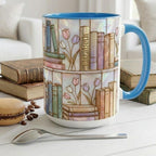 Personalized Stained-Glass Style Floral Bookshelf Mug, Book Lover Gift, 2D Flat Bookish Mug - image 2