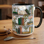 Personalized Stained-Glass Style Floral Bookshelf Mug, 2D Flat Book Lover Gift, Bookish Mug - image 3