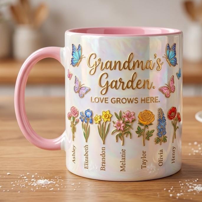 Grandma's Garden Mug, Personalized Gifts for Mom, Birth Flower Mom Gifts from Daughter, Mother's Day Accent Mug