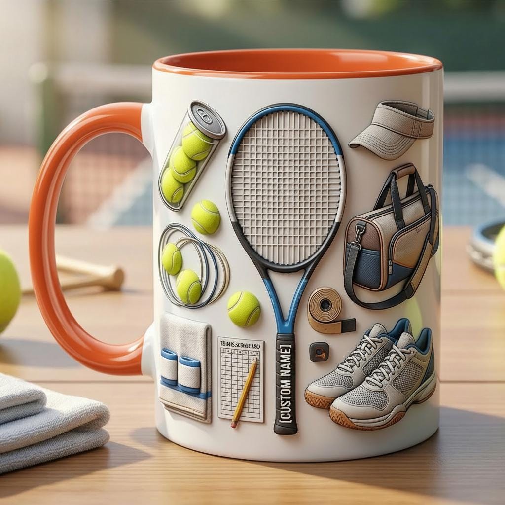 Custom Name Tennis Accent Mug, Tennis Coffee Cup, Gift For Tennis Lover, Faux 3D Effect - image 3