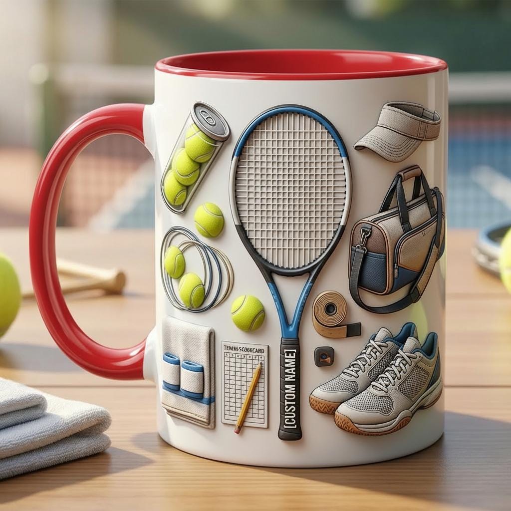 Custom Name Tennis Accent Mug, Tennis Coffee Cup, Gift For Tennis Lover, Faux 3D Effect - image 4