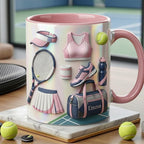 Custom Name Tennis Faux 3D Effect Accent Mug, Tennis Coffee Cup, Gift For Tennis Lover