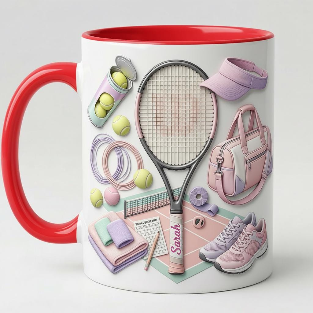 Personalized Tennis Faux 3D Effect Accent Mug, Tennis Coffee Cup, Gift For Tennis Lover - image 3