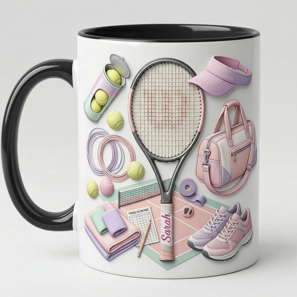 Personalized Tennis Faux 3D Effect Accent Mug, Tennis Coffee Cup, Gift For Tennis Lover - image 4