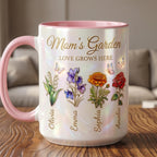 Personalized Mom Flowers Faux Stained Glass Mug, Birth Flower Mom Gifts from Daughter, Grandmas Garden, Faux 3D Effect