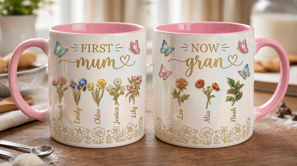 First Mom Now Gran Mug, Personalized Gifts for Mom, Birth Flower Gifts from Daughter, Mother's Day Accent Mug - image 3