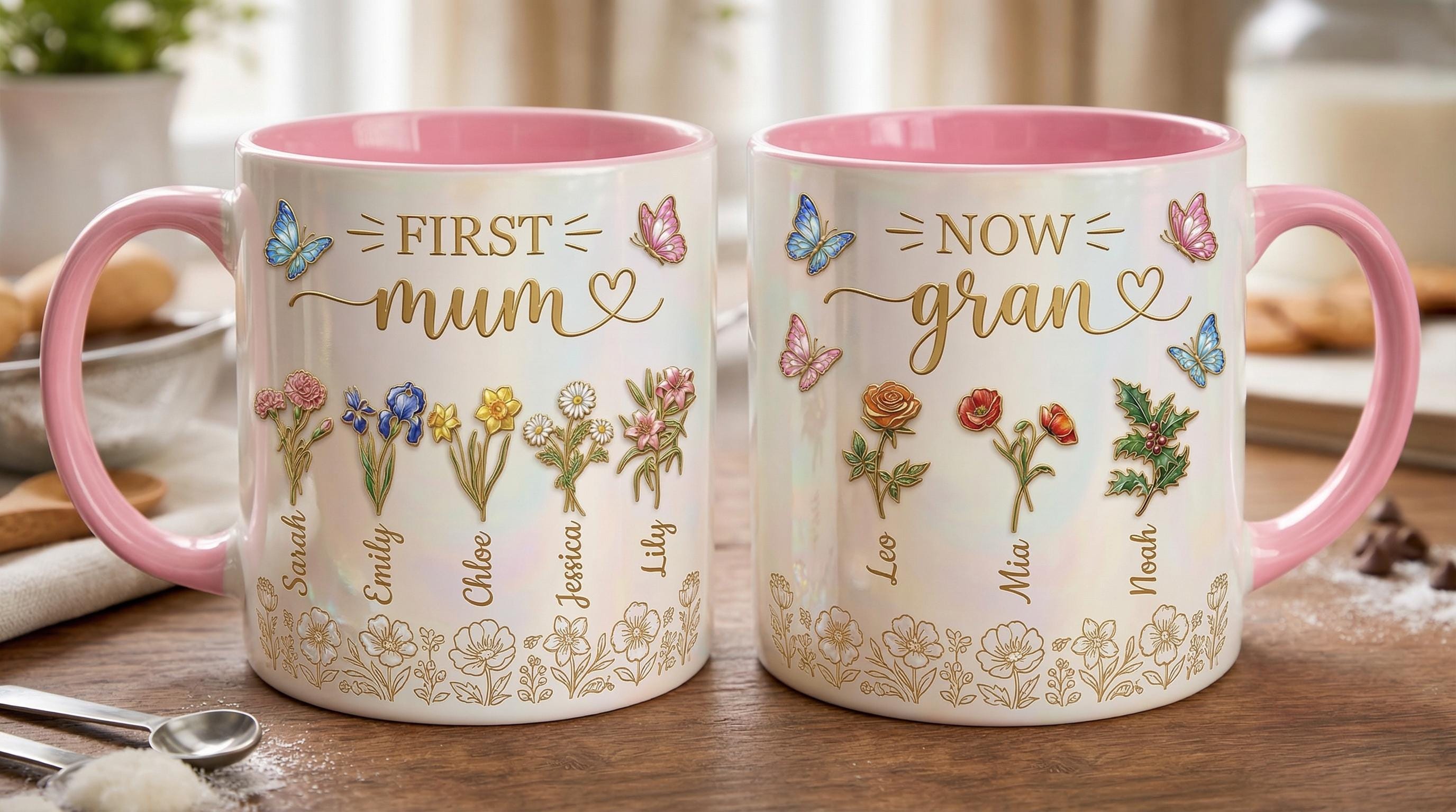 First Mom Now Gran Mug, Personalized Gifts for Mom, Birth Flower Gifts from Daughter, Mother's Day Accent Mug - image 3