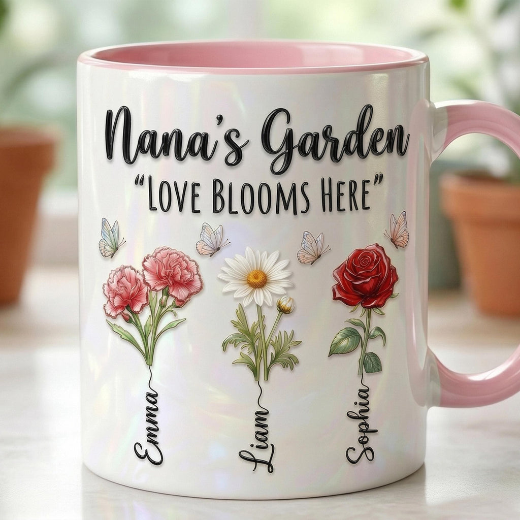 Personalized Mom Flowers Mug, Mother's Day Gifts, Grandmas Garden, Faux 3D Effect - image 3