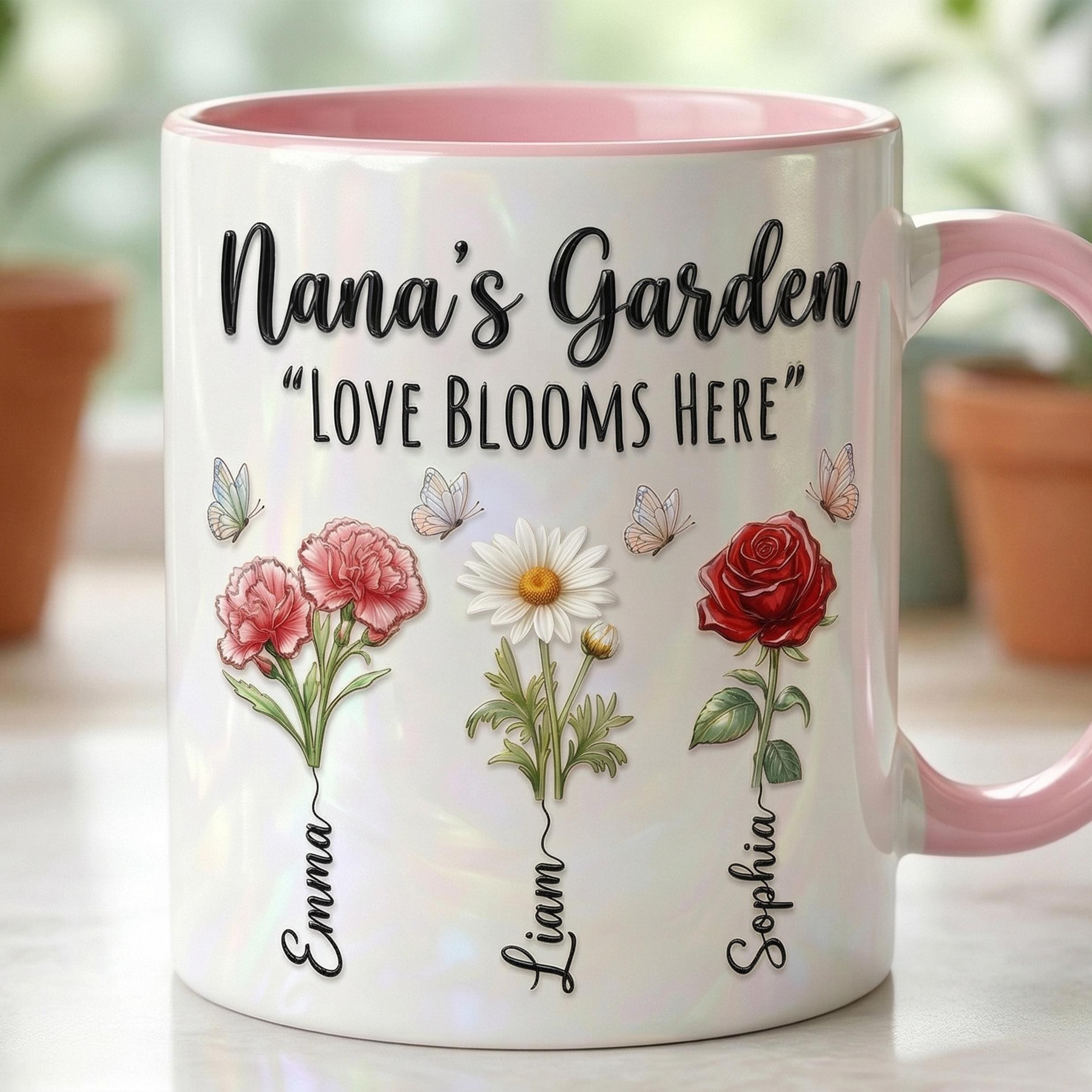 Personalized Mom Flowers Mug, Mother's Day Gifts, Grandmas Garden, Faux 3D Effect - image 3