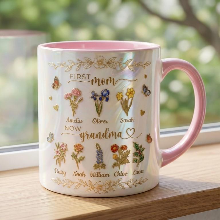 First Mom Now Grandma Cup, Personalized Gifts for Mom, Birth Flower Gifts from Daughter, Mother's Day Accent Mug - image 4