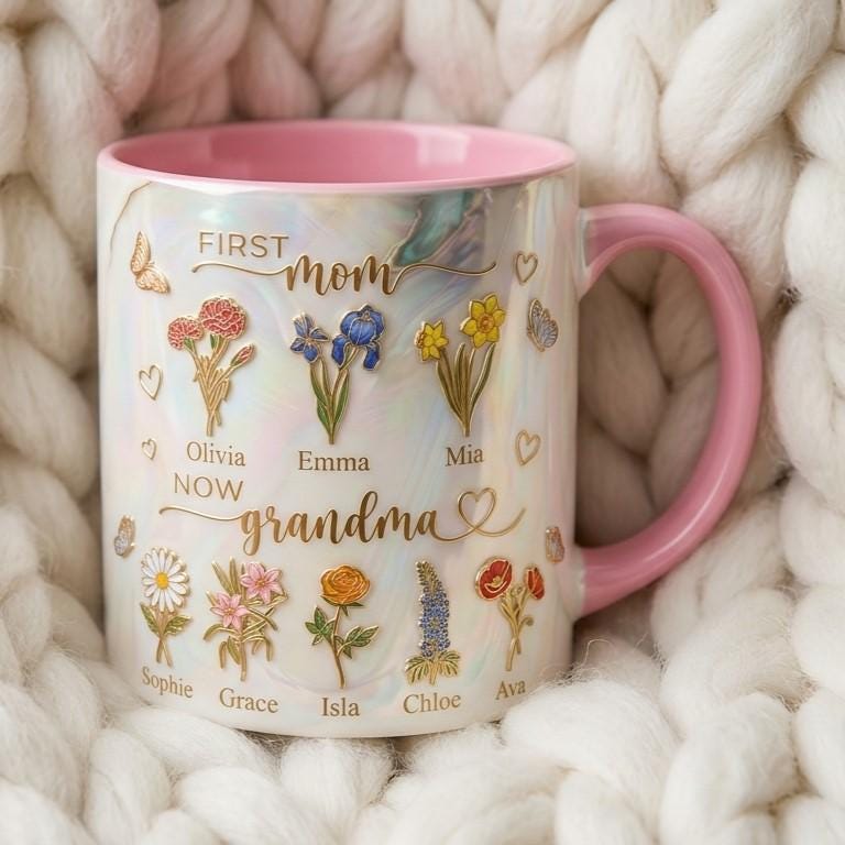 First Mom Now Grandma Cup, Personalized Gifts for Mom, Birth Flower Gifts from Daughter, Mother's Day Accent Mug - image 4